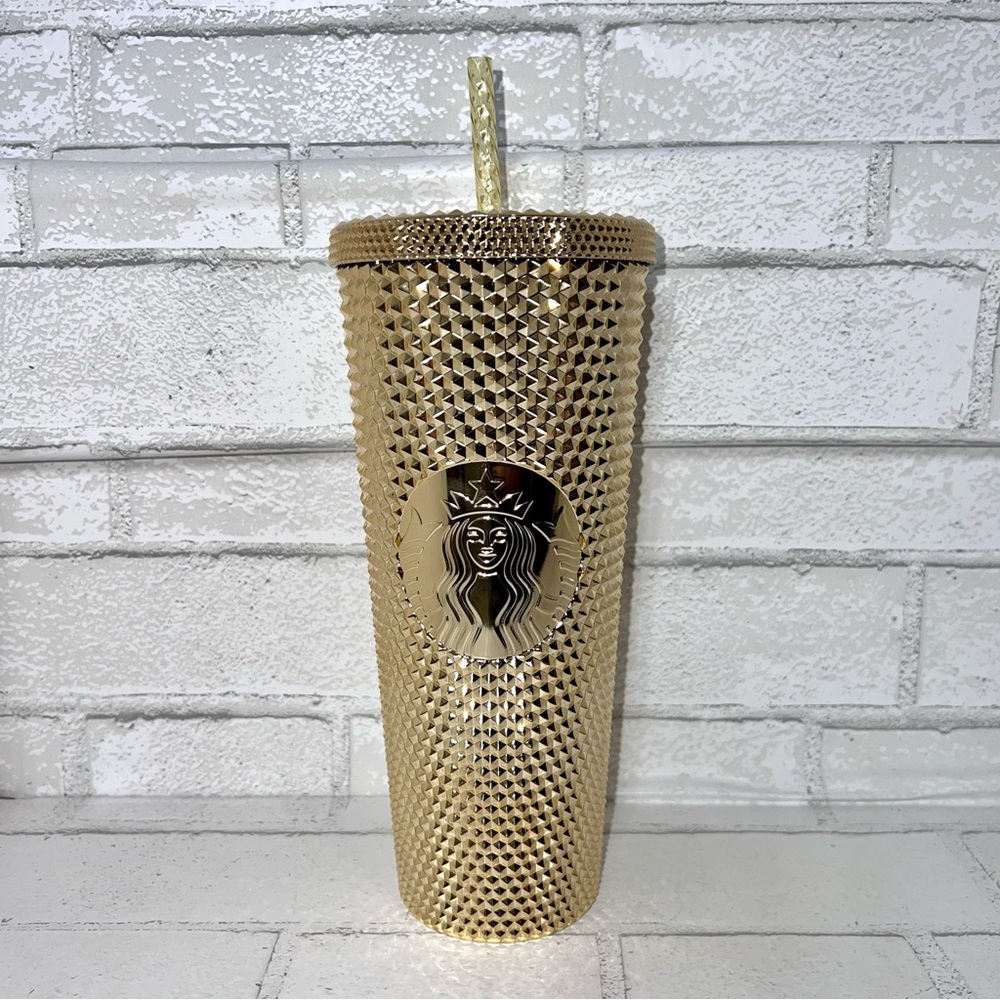 NWT Starbucks 2022 Winter Holiday Collection Gold metallic chrome studded